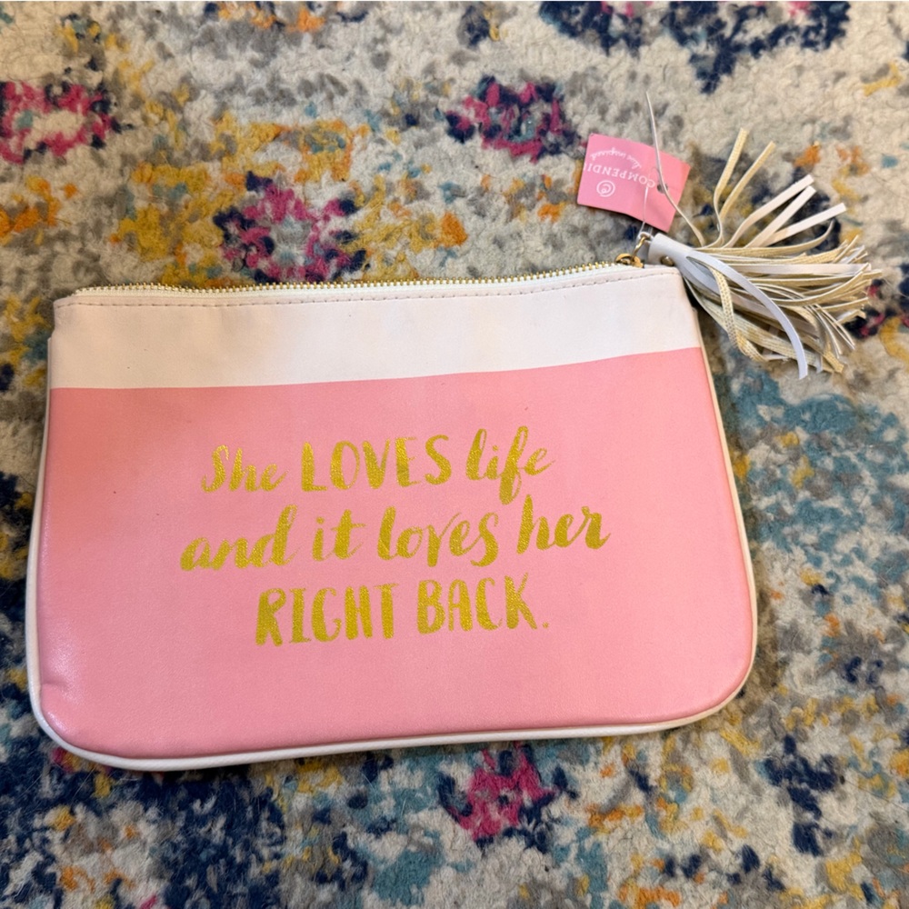 Pink and White Pouch with Inspirational Quote - NWT